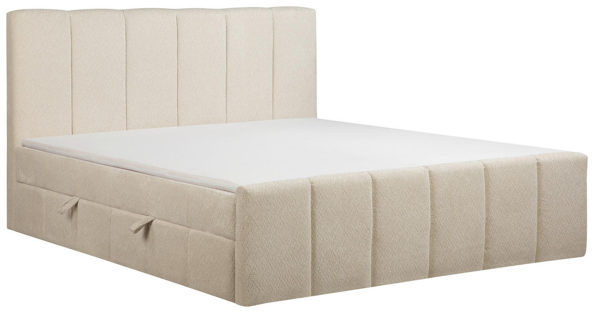 BOXBETT 180/200 cm,  in Beige, gepolstertes Kopfteil, Bettkasten, Topper, Matratzen, H3 + H3 = fest  - Beige/Schwarz, Basics, Kunststoff/Textil (180/200cm) - Chameo