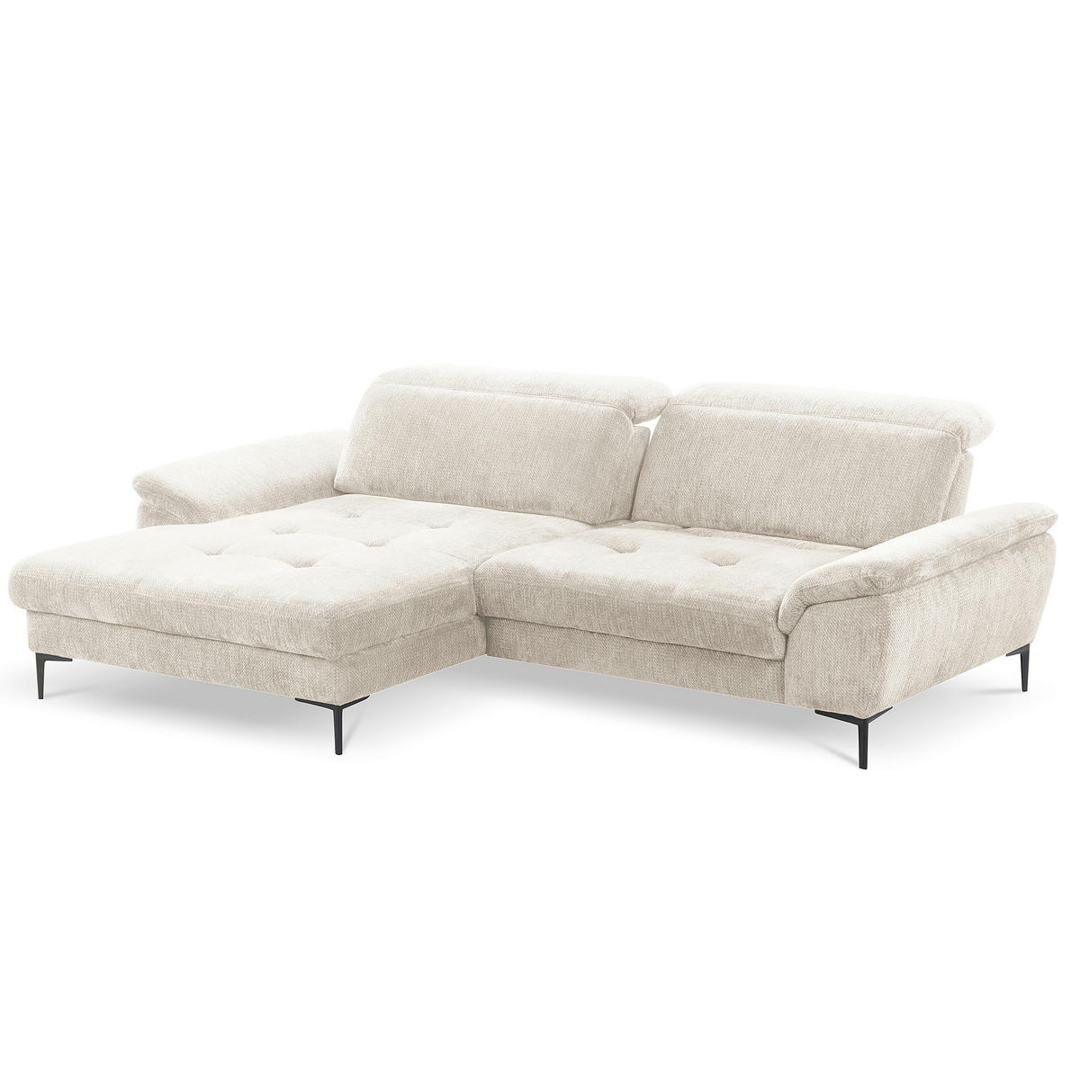 ECKSOFA  Webstoff Weiss  - Weiss/Schwarz, Design, Textil/Metall (195/268cm) - Livetastic