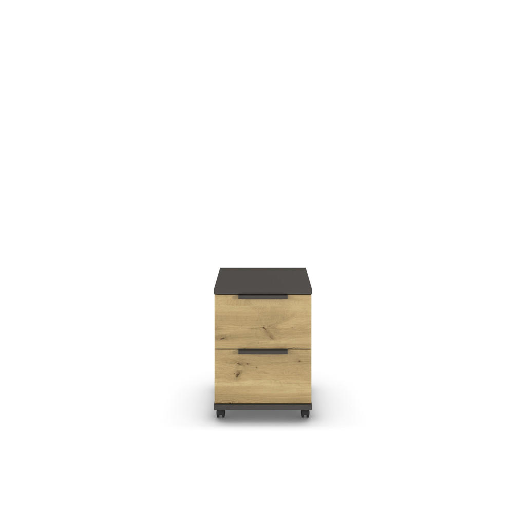 Thumbnail - Xora Rollcontainer, Graphit, Eiche, Metall, 2 Schubladen, 40x55x42 cm, Blauer Engel, Goldenes M, BQ - Bündnis für Qualit...