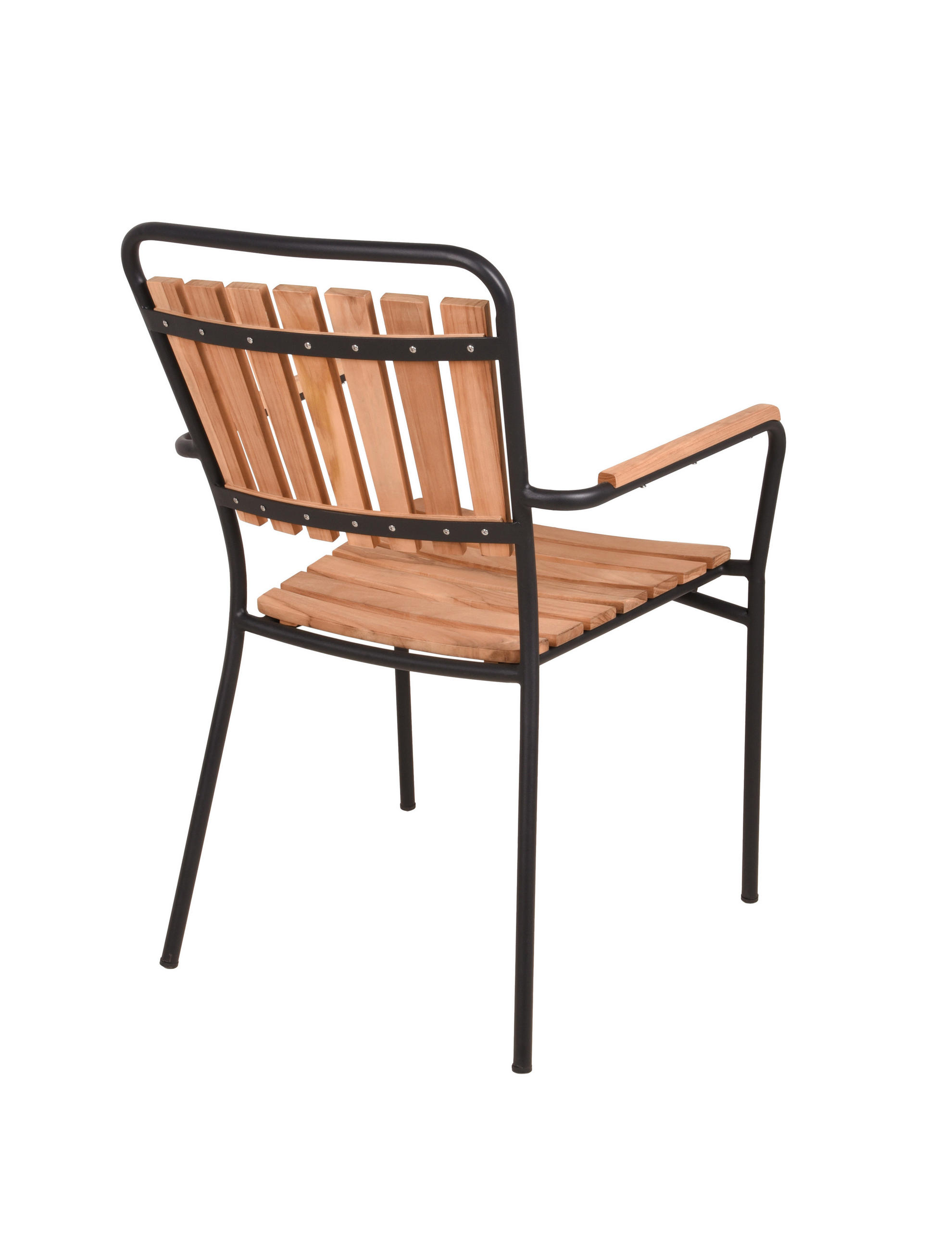 Thumbnail - Gardenson Stapelstuhl, Braun, Schwarz, Holz, Metall, Teakholz, Hartholz, Rundrohr, 60x91x63 cm, stapelbar, gastro- und o...