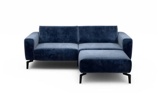 2,5-Sitzer inkl. Hocker in Samt Dunkelblau  - Schwarz/Dunkelblau, Design, Textil/Metall (220/86/86-94cm) - SENSOO