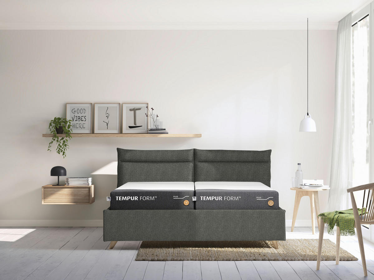 POLSTERBETT 180/200 cm  Grau  - Graublau/Buchefarben, Konventionell, Holz/Textil (180/200cm) - Tempur