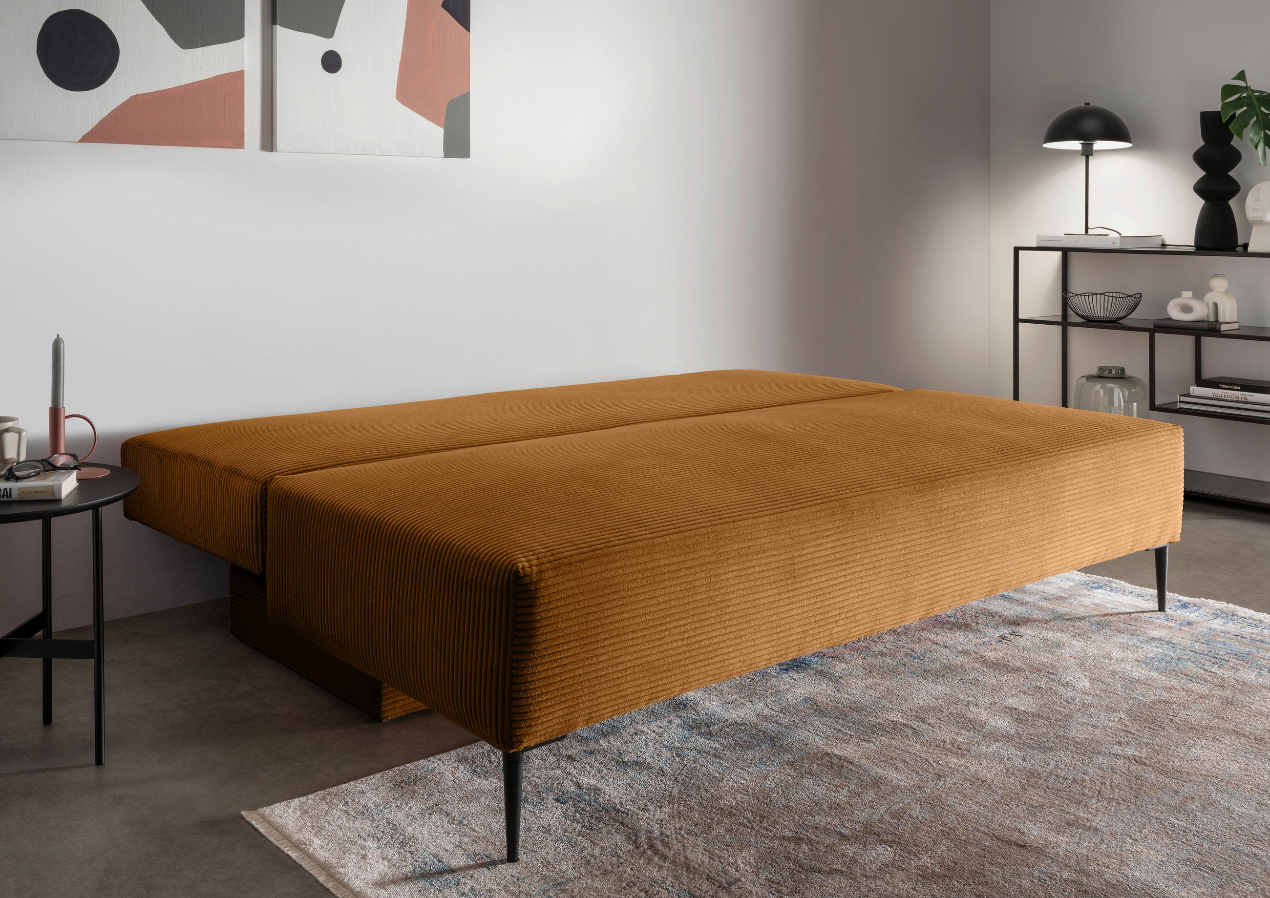 SCHLAFSOFA Cord Goldfarben  - Goldfarben/Schwarz, MODERN, Textil/Metall (198/90/100cm) - Livetastic