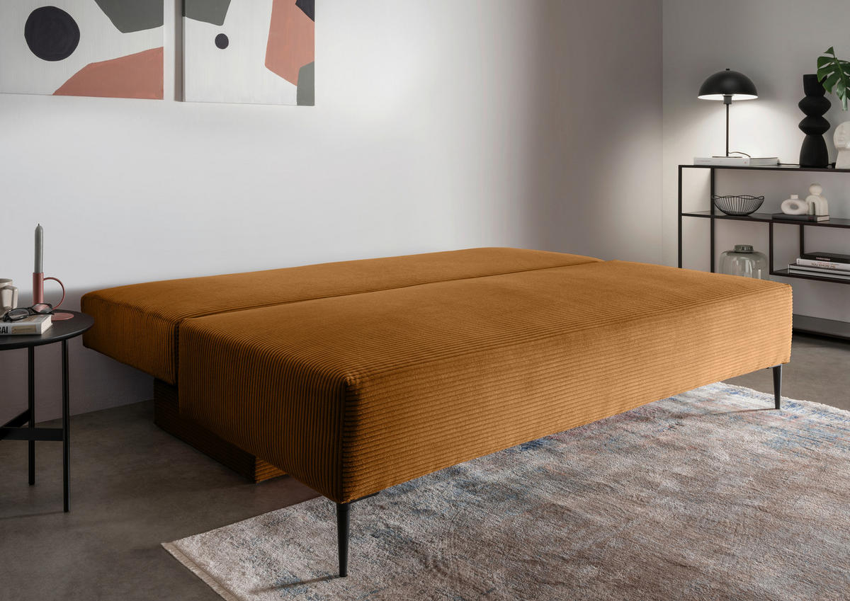 SCHLAFSOFA  mit Liegefunktion, Schlafen auf Sitzhöhe, Rücken echt Cord Goldfarben  - Goldfarben/Schwarz, MODERN, Textil/Metall (198/90/100cm) - Livetastic