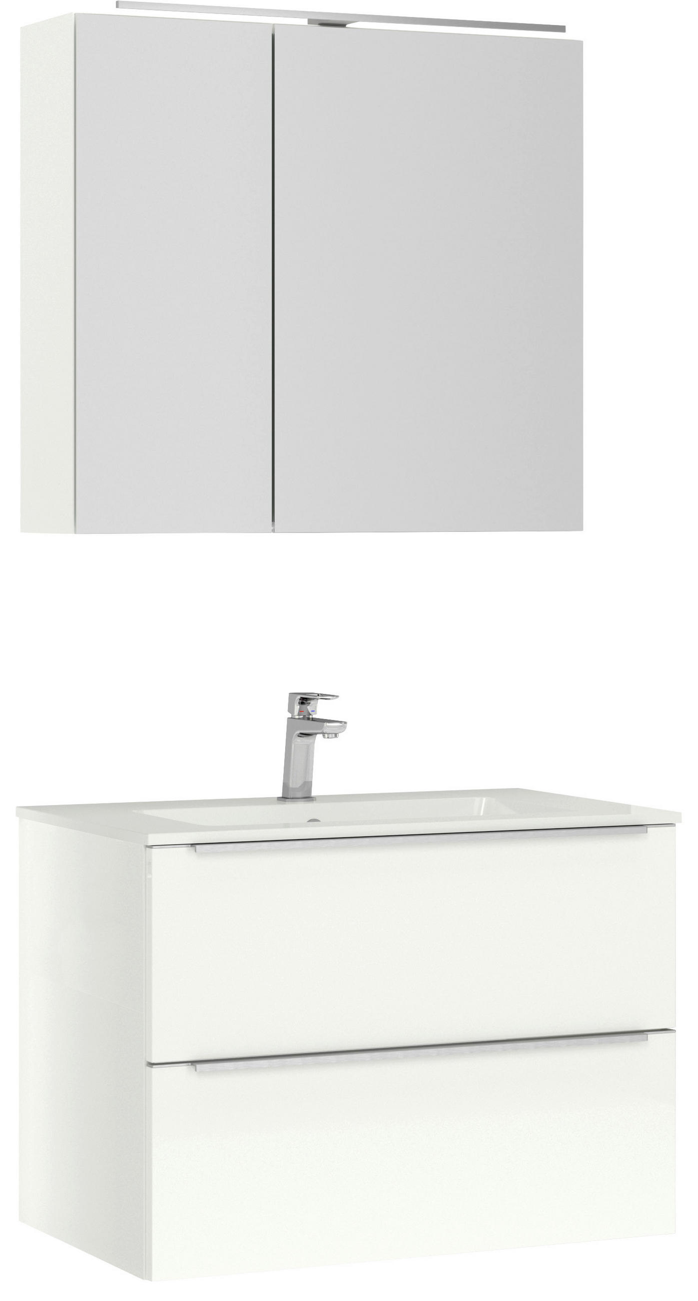 BADEZIMMER 3-teilig  in 81 cm  - Edelstahlfarben/Weiß Hochglanz, MODERN, Holzwerkstoff/Stein (81cm) - Nobilia