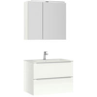 BADEZIMMER 3-teilig  in 81 cm  - Edelstahlfarben/Weiß Hochglanz, MODERN, Holzwerkstoff/Stein (81cm) - Nobilia