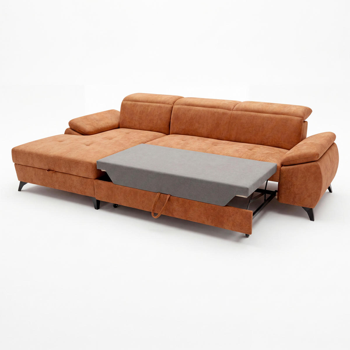 ECKSOFA TAOS Rostfarben Struktur Bettkasten, Kopfstütze  - Rostfarben/Schwarz, Basics, Holz/Textil (281/166cm) - MID.YOU