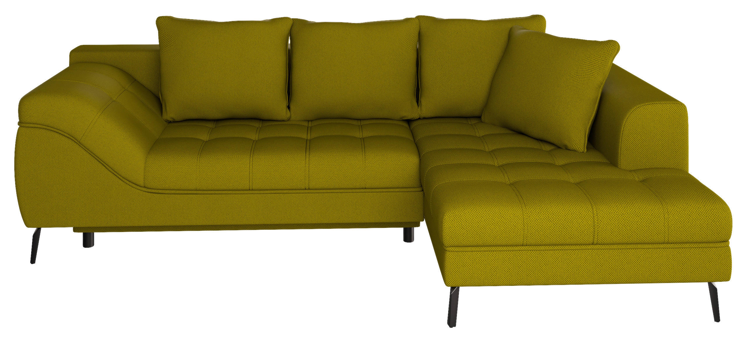 Ecksofa inkl. Funktionen Limette Webstoff Rückenkissen, Bettkasten, Schlaffunktion, Rücken echt  - Limette/Schwarz, MODERN, Textil/Metall (279/177cm) - Stylife