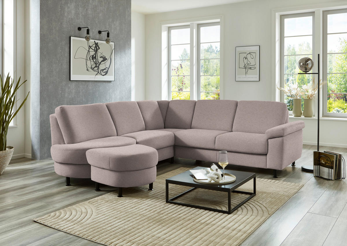 ECKSOFA  in Flachgewebe Rosa  252/248 cm  - Schwarz/Rosa, KONVENTIONELL, Textil/Metall (252/248cm) - Beldomo Comfort
