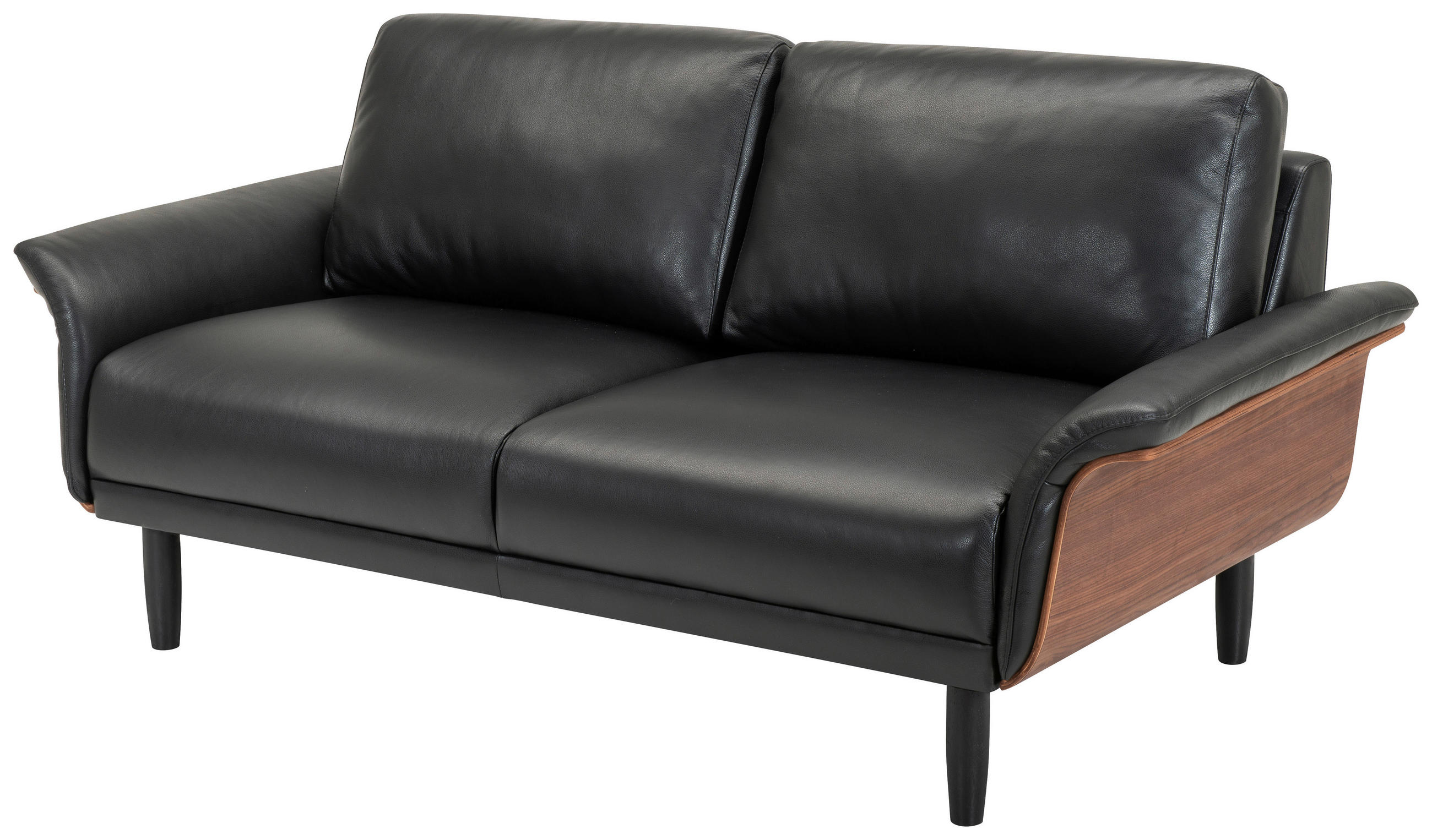 2-SITS SOFFA i trä, metall, läder svart, nötfärg  - nötfärg/svart, Klassisk, metall/läder (174/81/94cm) - Welnova