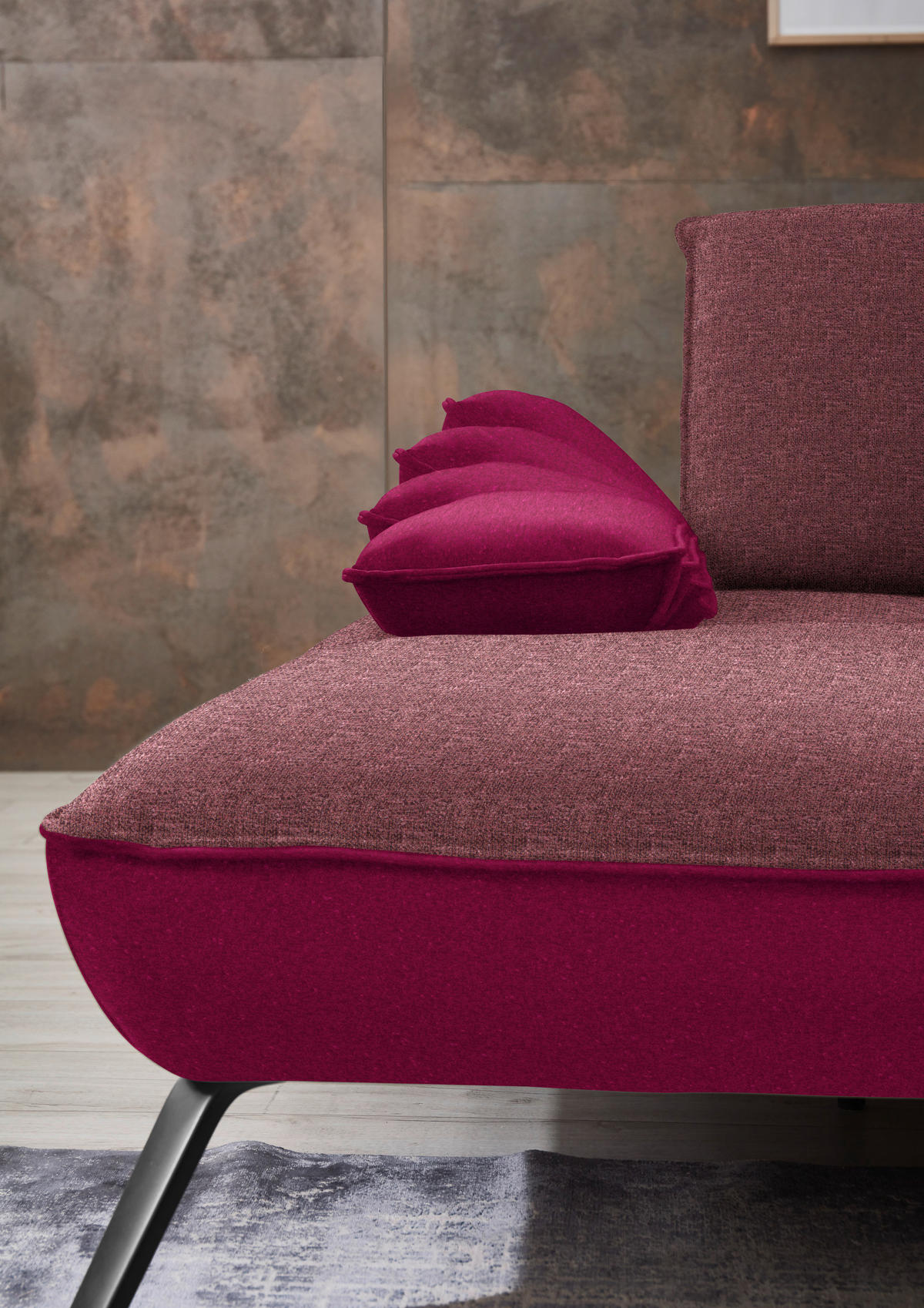 ECKSOFA in Flachgewebe Aubergine  191/301 cm  - Aubergine/Schwarz, Design, Textil/Metall (191/301cm) - Moderano