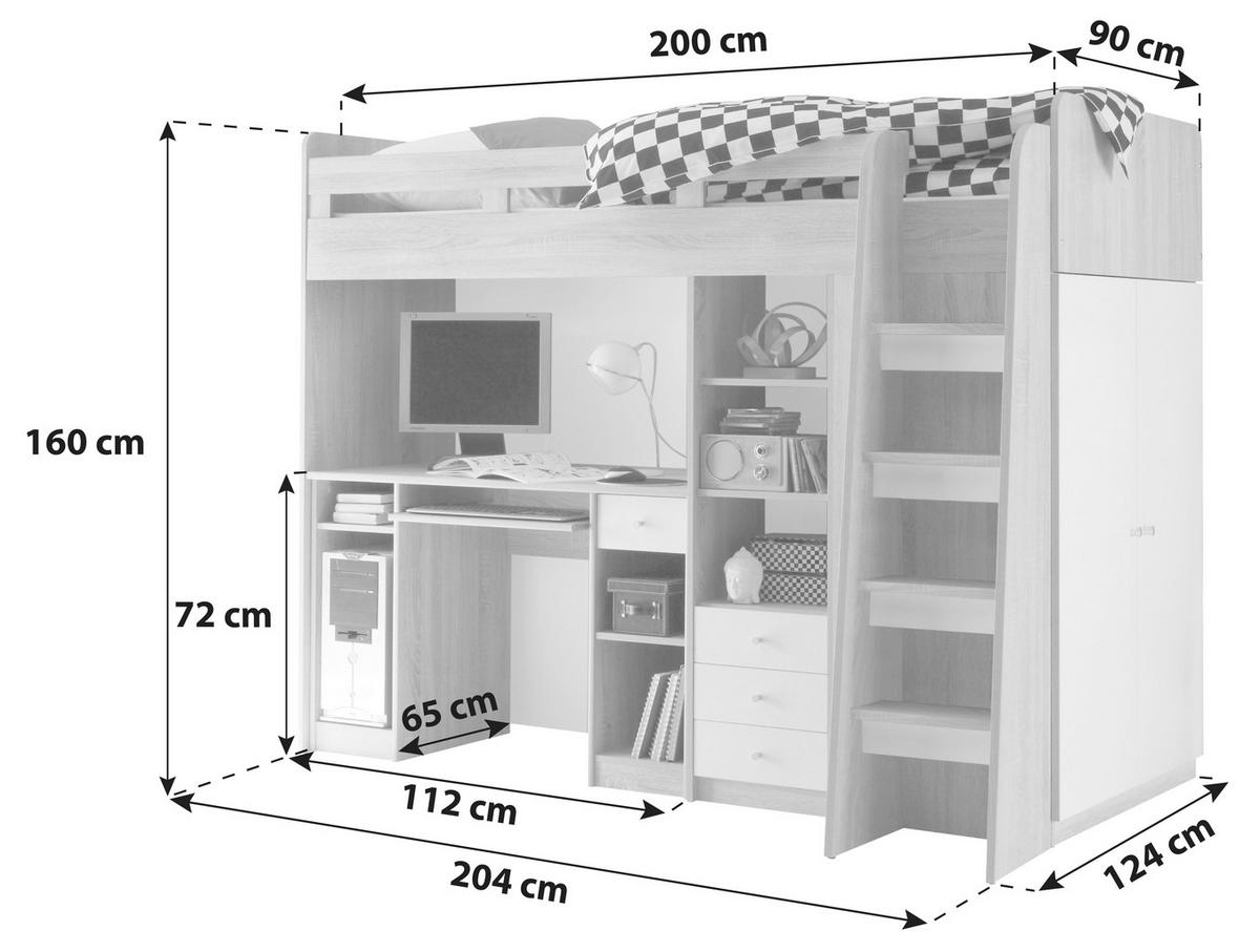 VYSOKÁ POSTEL, 90/200 cm bílá - bílá, Moderní, kompozitní dřevo (90/200cm) - MID.YOU