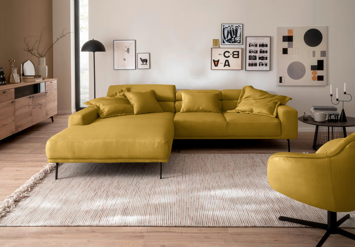 ECKSOFA Cord Goldfarben  - Goldfarben/Schwarz, Design, Textil/Metall (215-217/293cm) - Schöner Wohnen
