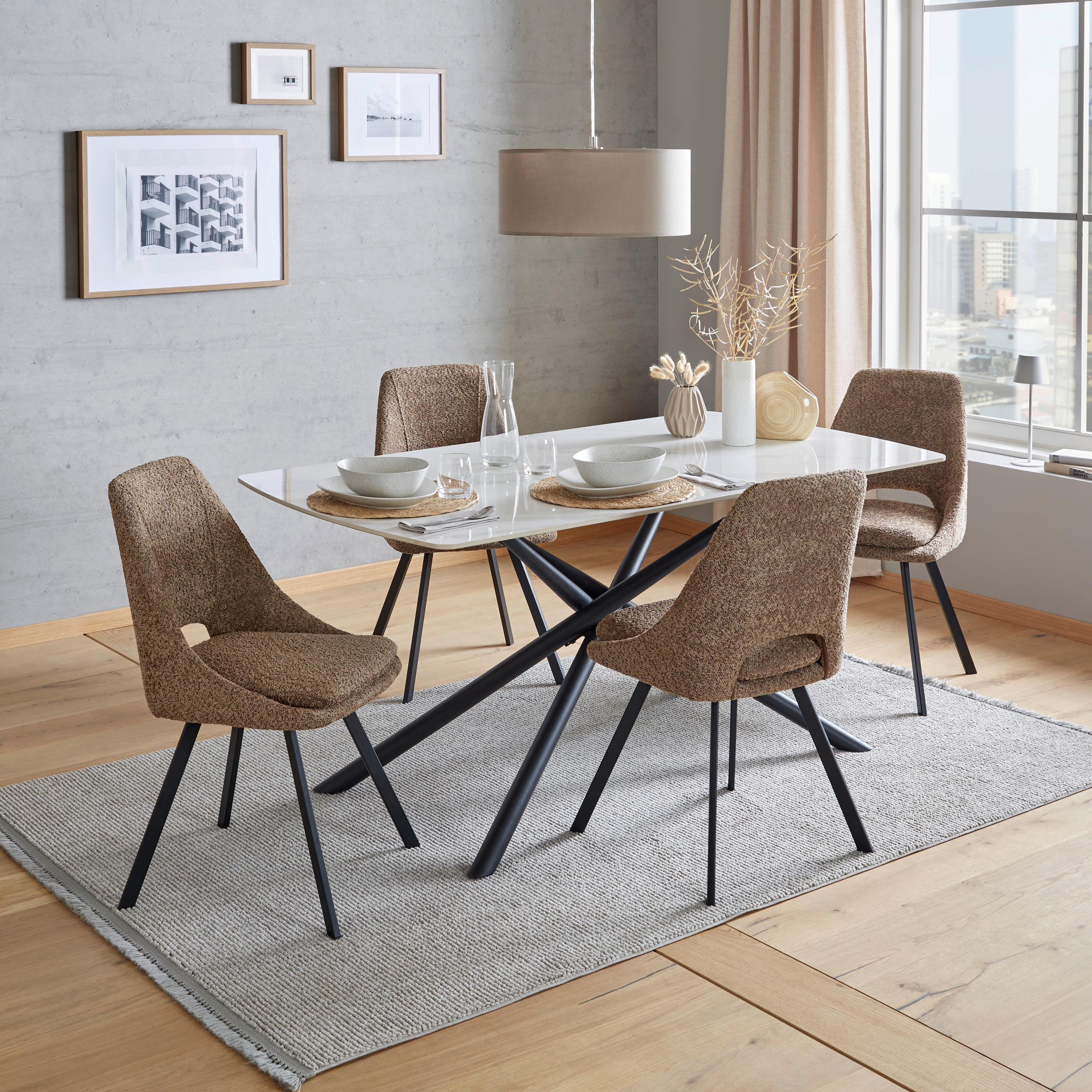 STUHL  in Eisen Teddystoff Metall, Textil, Holz  - Schwarz/Braun, MODERN, Holz/Textil (46/85,5/58cm) - MID.YOU