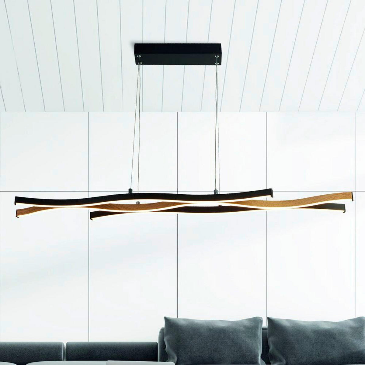 VISEČA LED-SVETILKA  Bloom Swirl /887 lm/3000 K// - črna/naravne barve, Natur, kovina (108/15/150cm)