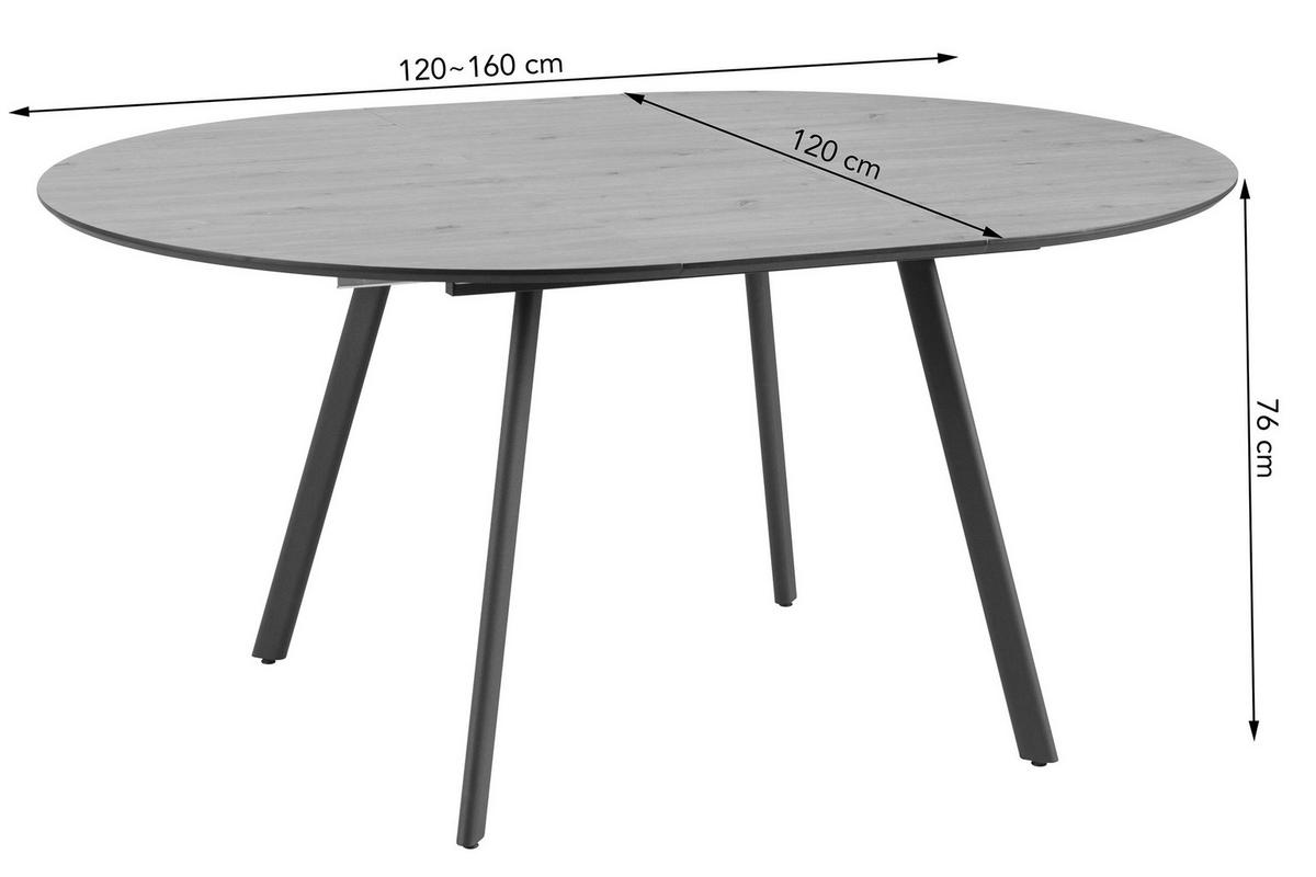 ESSTISCH 120/160/120/76 cm Nachbildung  Metall, Holzwerkstoff ausziehbar oval Schwarz, Eiche Artisan  - Schwarz/Eiche Artisan, MODERN, Holzwerkstoff/Metall (120/160/120/76cm) - Livetastic