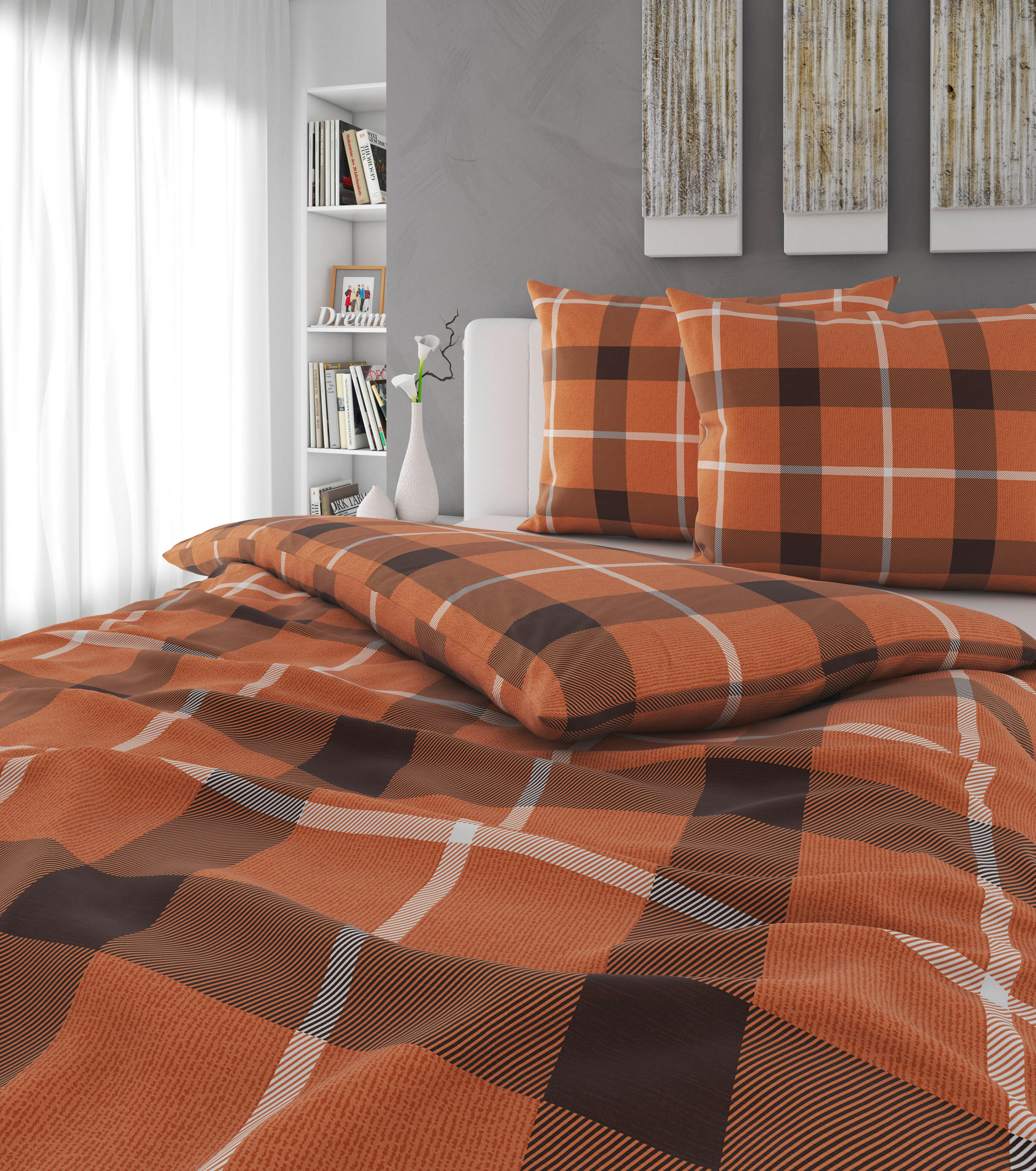 POSTELJNINA TERNET 200/200 cm flanela rjava, oranžna  - oranžna/rjava, Konvencionalno, tekstil (200/200cm) - Esposa