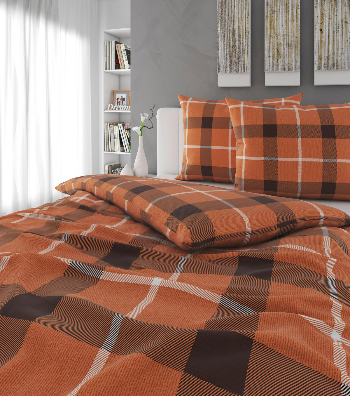 POSTELJNINA TERNET 200/200 cm flanela rjava, oranžna  - oranžna/rjava, Konvencionalno, tekstil (200/200cm) - Esposa