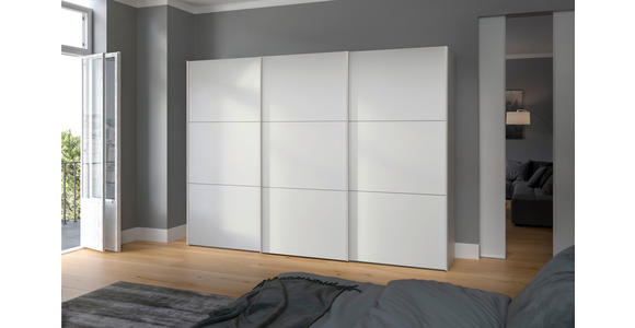 SCHWEBETÜRENSCHRANK in Weiß - Edelstahlfarben/Weiß, Design, Holzwerkstoff (303/215/65cm) - Carryhome