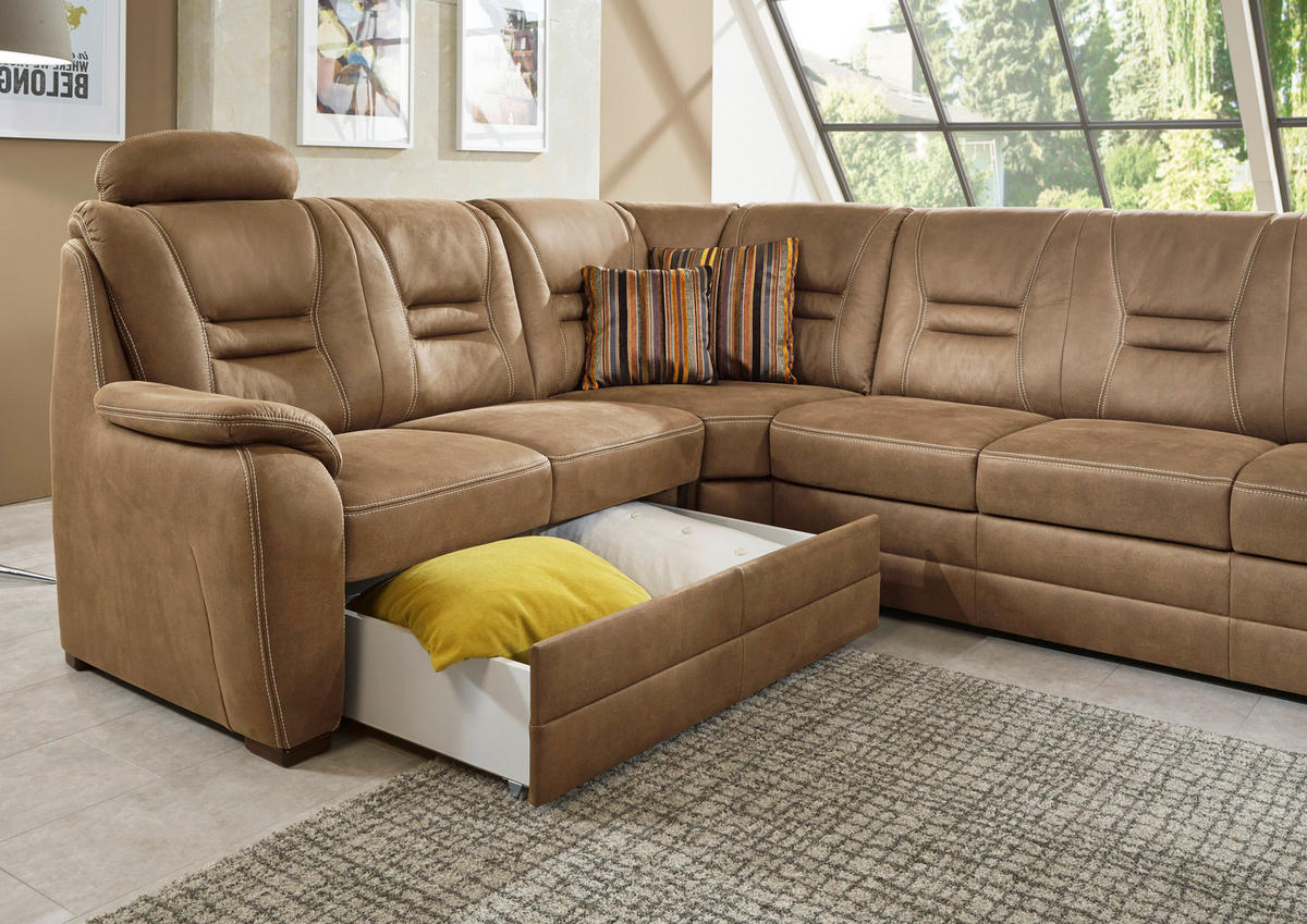 ECKSOFA in Lederlook Braun  - Beige/Braun, Konventionell, Holz/Holzwerkstoff (234/286cm) - Beldomo Comfort
