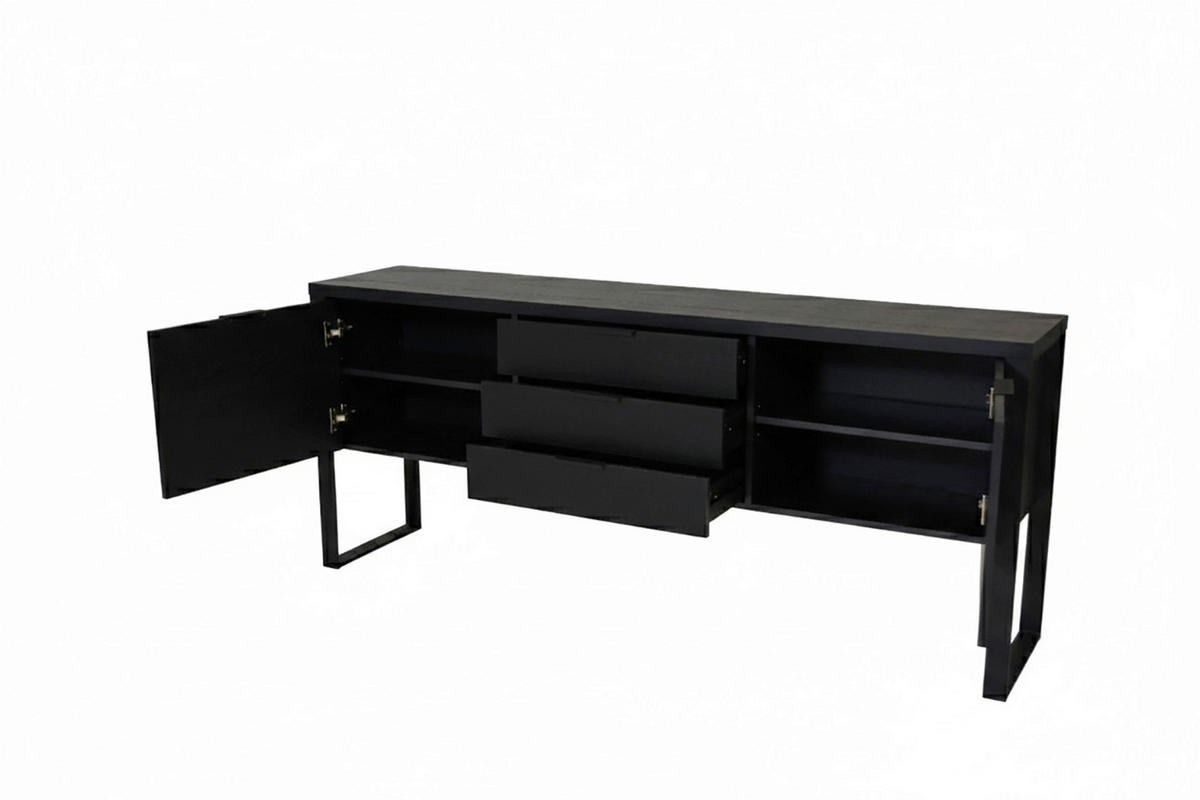 SIDEBOARD  180/76,2/39,5 cm 3 Schublade(n)  - Schwarz, KONVENTIONELL, Holzwerkstoff/Metall (180/76,2/39,5cm) - MID.YOU