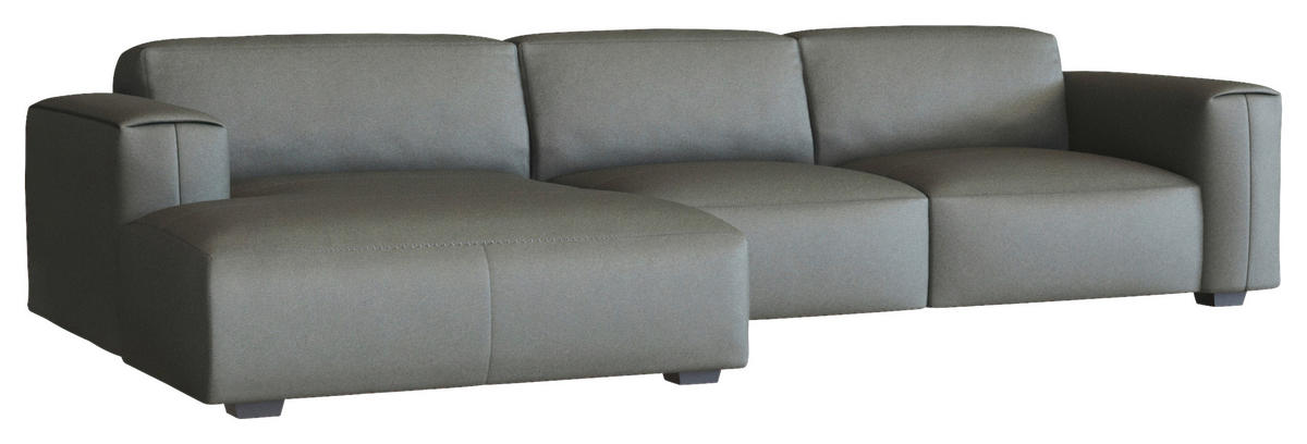 ECKSOFA Dunkelgrau Echtleder  - Dunkelgrau/Schwarz, Design, Leder/Holz (171/317cm) - Livetastic