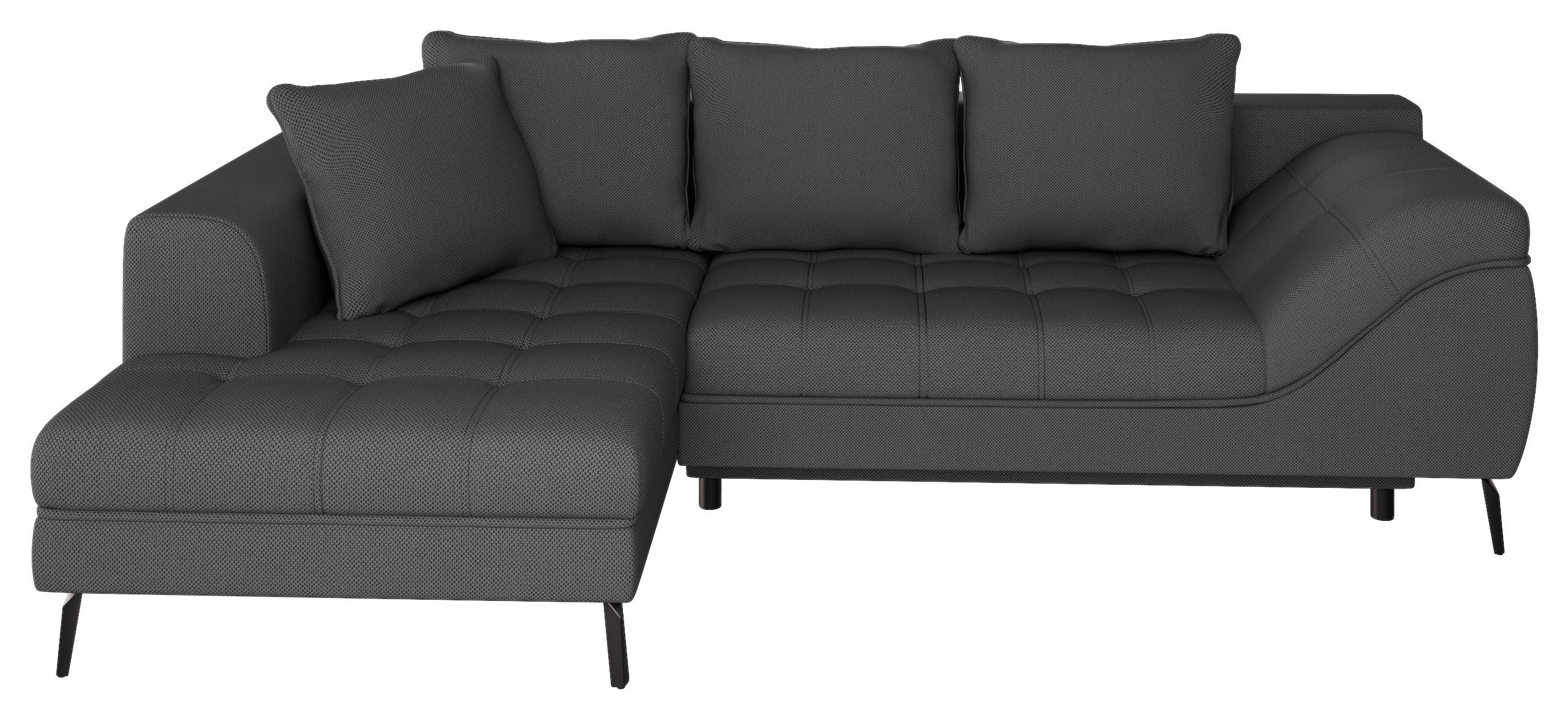 Ecksofa inkl. Funktionen Anthrazit Webstoff Rückenkissen, Bettkasten, Schlaffunktion, Rücken echt  - Anthrazit/Schwarz, MODERN, Holz/Textil (177/279cm) - Stylife