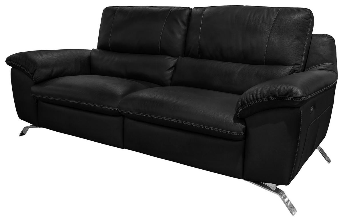 2,5-SITZER in Kombination Echtleder/Lederlook Schwarz  - Silberfarben/Schwarz, Design, Leder/Metall (211/97/95cm) - Livetastic