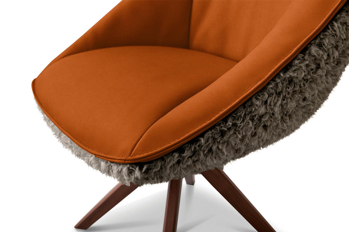 ARMLEHNSTUHL  Beinauswahl, Lederauswahl, Stoffauswahl, inklusive Armlehnen, automatische Rückholfunktion, gepolsterte Armlehnen, Sitzfläche 320° drehbar Hochflor Echtleder  - Cognac/Nussbaumfarben, Design, Leder/Holz (61/89/70cm) - Koinor