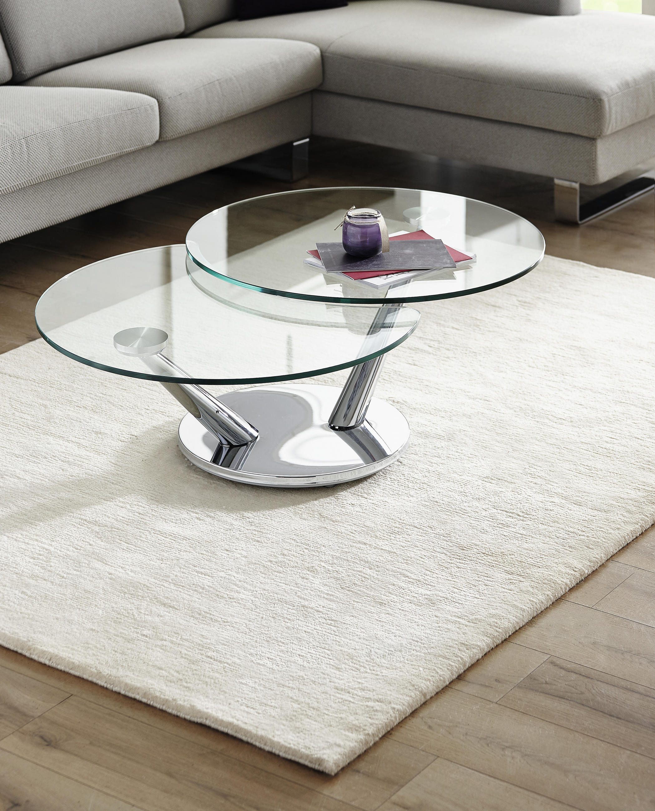 COUCHTISCHE Klarglas Naos Abra Klarglas 80(128)/80/40 cm rund Chromfarben  - Chromfarben, Design, Glas/Metall (80(128)/80/40cm) - Naos
