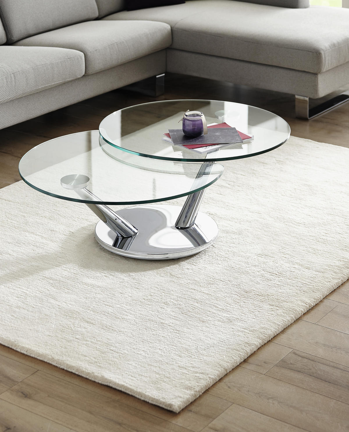 COUCHTISCHE Klarglas Klarglas 80(128)/80/40 cm rund Chromfarben  - Chromfarben, Design, Glas/Metall (80(128)/80/40cm) - Naos