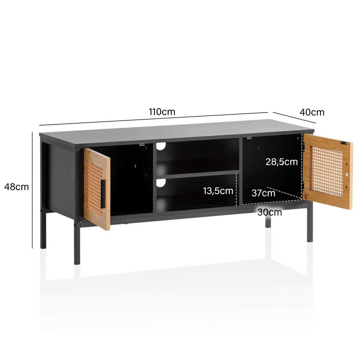 NÍZKA KOMODA, čierna, 110/48/40 cm - hnedá/čierna, Konventionell, kov/kompozitné drevo (110/48/40cm) - Livetastic