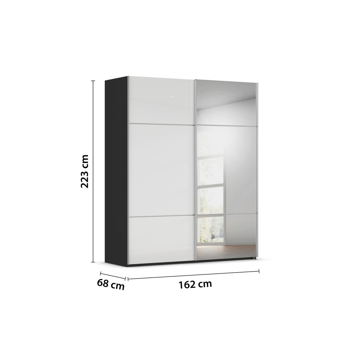 SCHWEBETÜRENSCHRANK in Schwarz, Weiss  - Weiss/Alufarben, Konventionell, Glas/Holzwerkstoff (162/223/68cm) - Novel