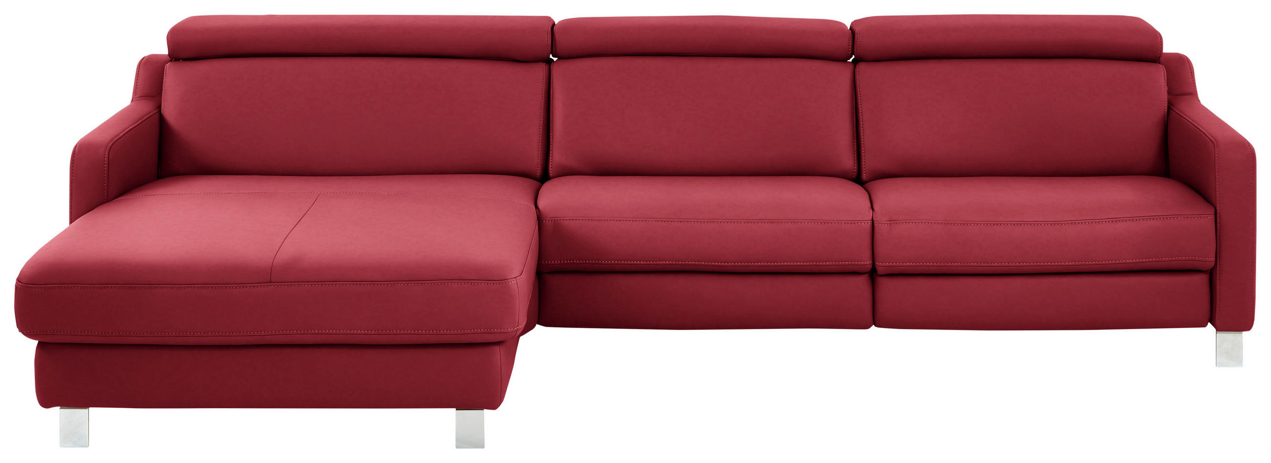 ECKSOFA in Echtleder Rot  - Chromfarben/Rot, Design, Leder/Metall (176/291cm) - Valdera