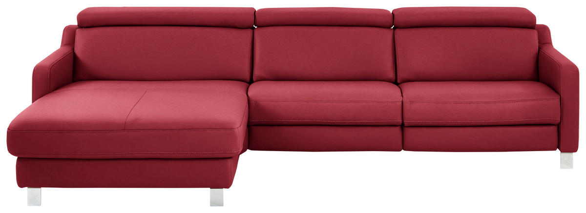 ECKSOFA in Echtleder Rot  - Chromfarben/Rot, Design, Leder/Metall (176/291cm) - Valdera