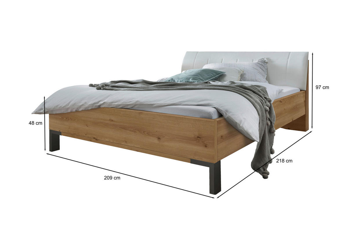 BETT 200/200 cm  in Weiß, Eiche Bianco  - Schieferfarben/Eiche Bianco, KONVENTIONELL, Textil/Metall (200/200cm) - Dieter Knoll