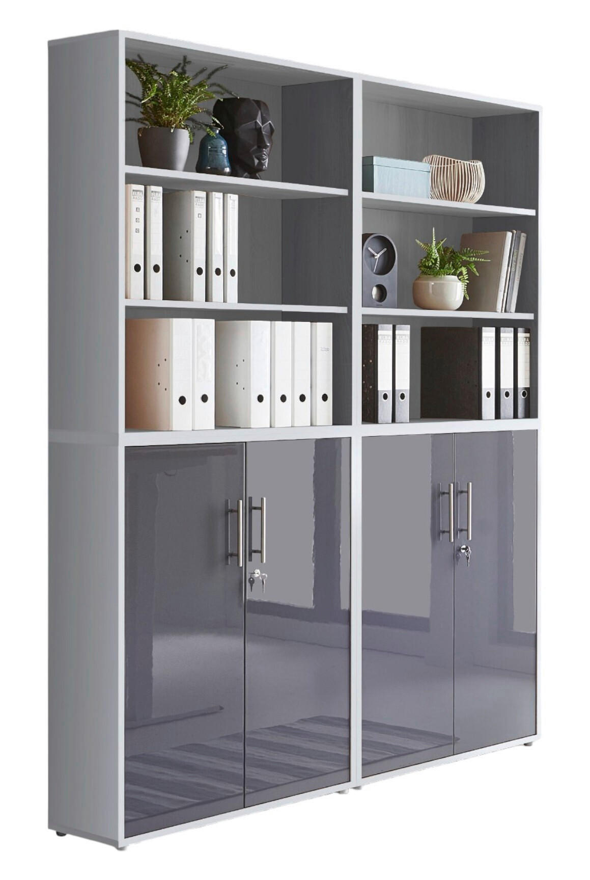 AKTENSCHRANK Grau, Anthrazit Hochglanz  - Anthrazit Hochglanz/Grau, MODERN, Holzwerkstoff (168,8/227,2/33cm) - MID.YOU