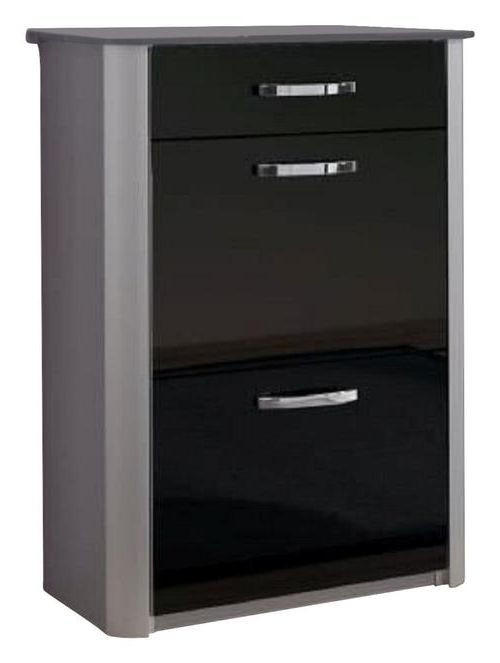 SCHUHSCHRANK Schwarz, Silberfarben, Alufarben  - Chromfarben/Silberfarben, Basics, Glas/Holzwerkstoff (71/97/35cm) - Moderano