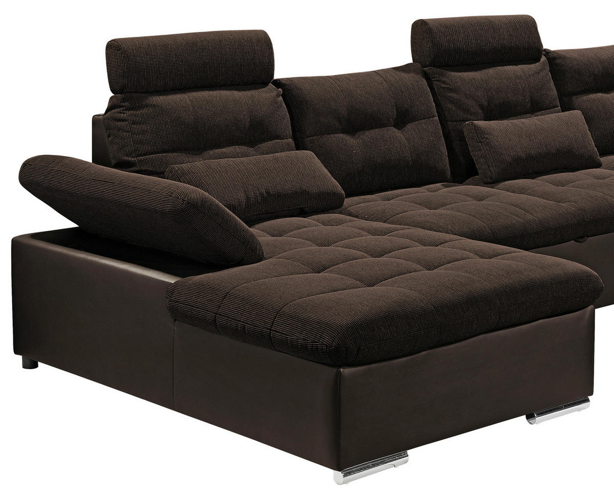 WOHNLANDSCHAFT Dunkelbraun Webstoff  - Dunkelbraun/Silberfarben, MODERN, Textil (170/324/218cm) - MID.YOU