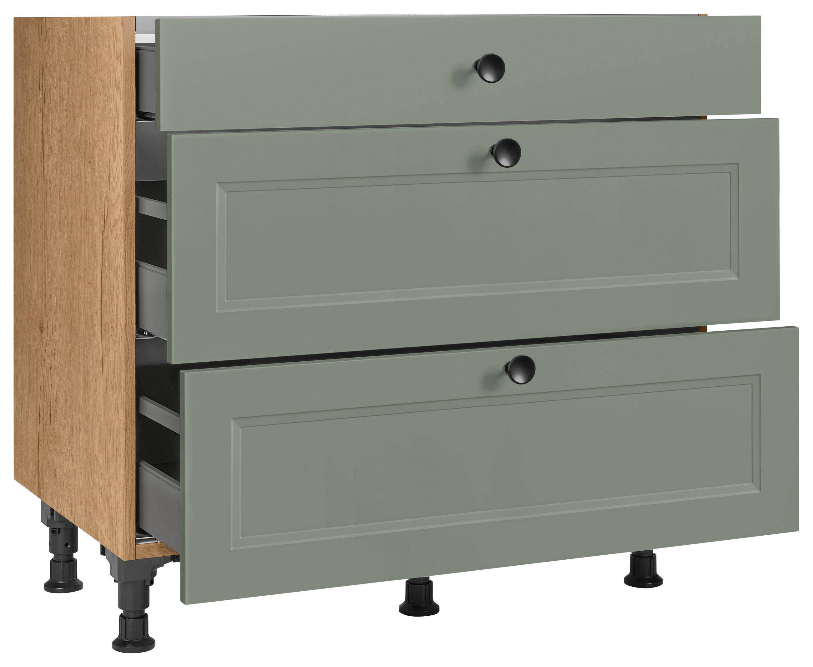 KOCHFELDUMBAUSCHRANK 90/87/56 cm in Grün, Eichefarben - Eichefarben/Schwarz, MODERN, Holzwerkstoff/Metall (90/87/56cm) - Nobilia