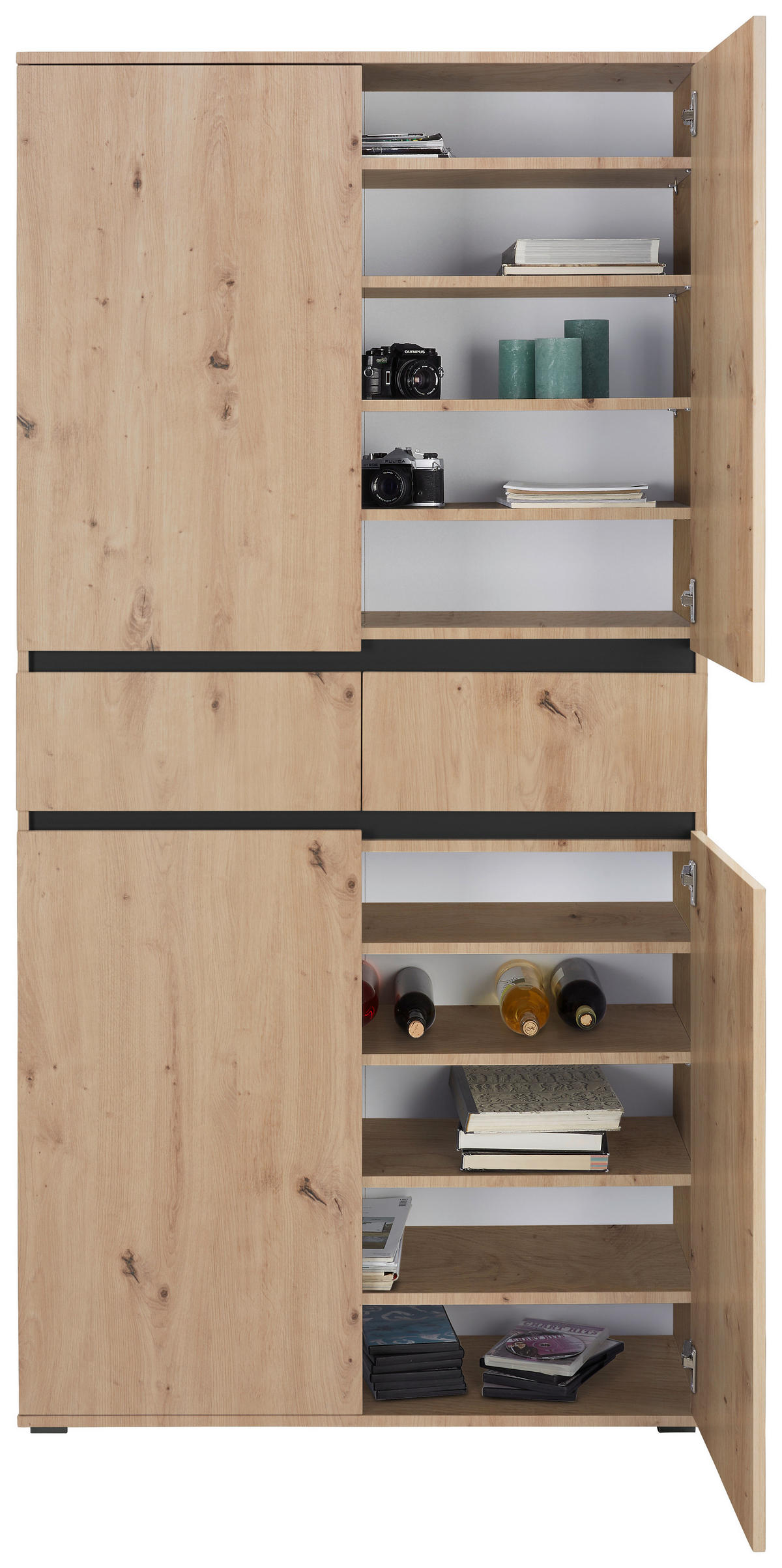 MEHRZWECKSCHRANK - Anthrazit/Eiche Artisan, KONVENTIONELL, Holzwerkstoff/Kunststoff (100/200/37cm) - Xora