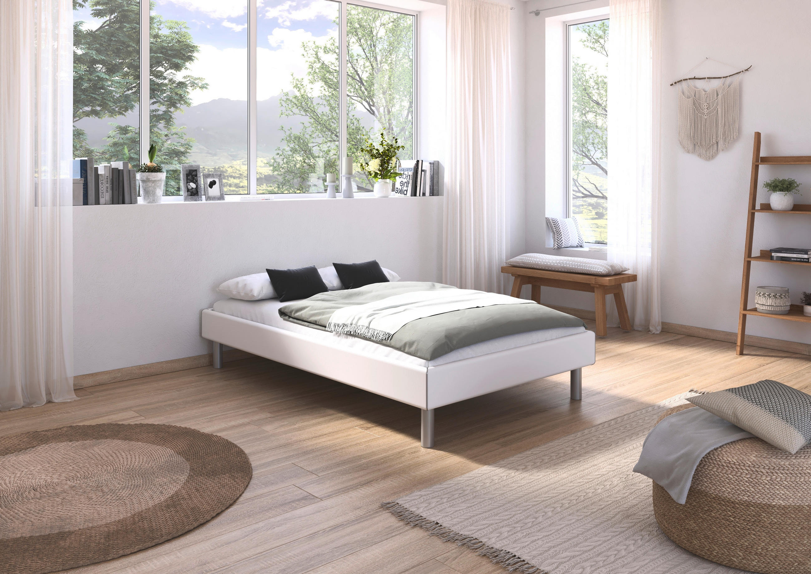 BETT 120/200 cm  in Weiss   - Weiss/Alufarben, Design, Holzwerkstoff/Metall (120/200cm) - Carryhome