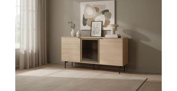SIDEBOARD  150/80/40 cm  - Eichefarben/Schwarz, KONVENTIONELL, Glas/Holzwerkstoff (150/80/40cm) - Xora