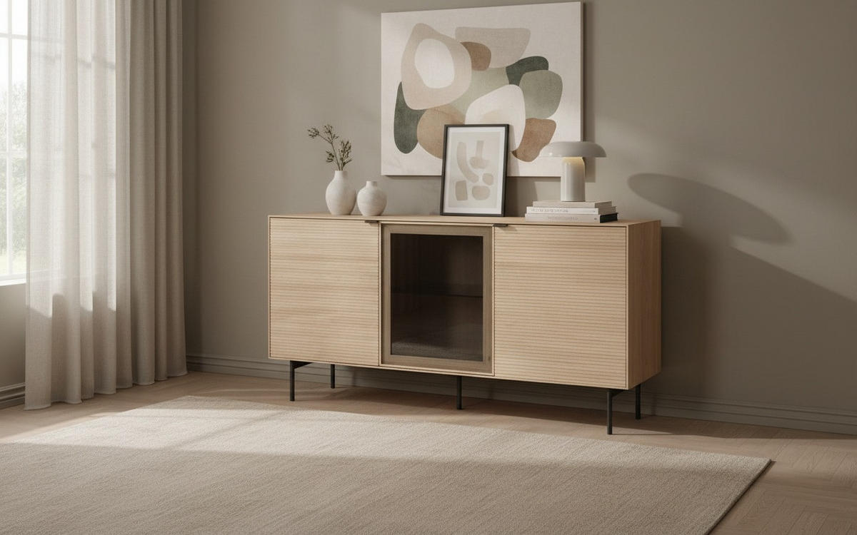 SIDEBOARD  150/80/40 cm  - Eichefarben/Schwarz, Konventionell, Glas/Holzwerkstoff (150/80/40cm) - Xora