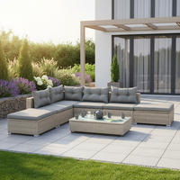 LOUNGEGARNITUR 7-teilig   Stahl  - Naturfarben/Grau, MODERN, Glas/Kunststoff - Gardenson