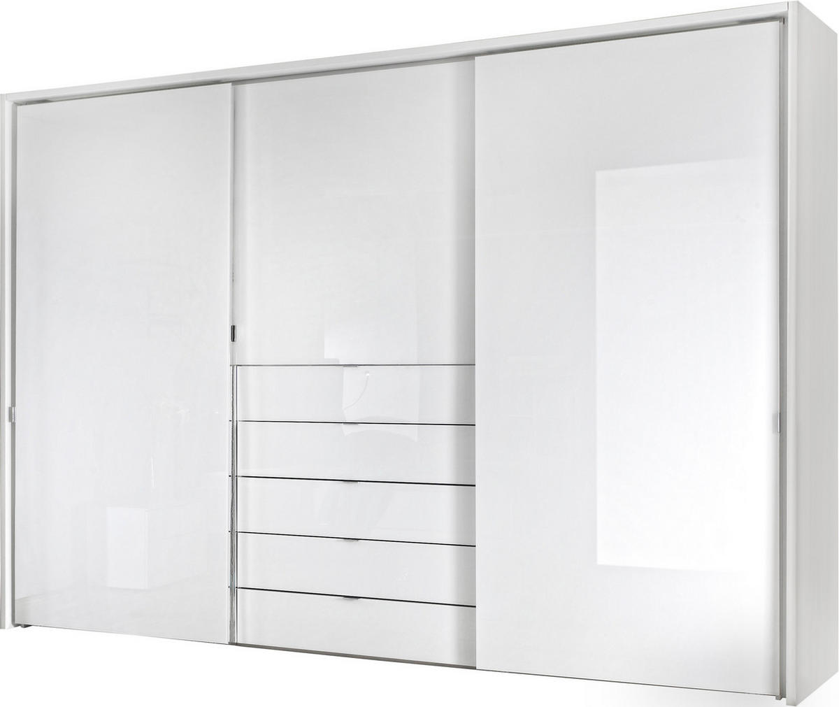 SCHWEBETÜRENSCHRANK in Weiss  - Chromfarben/Weiss, Design, Glas/Holzwerkstoff (300/240/68cm) - Moderano