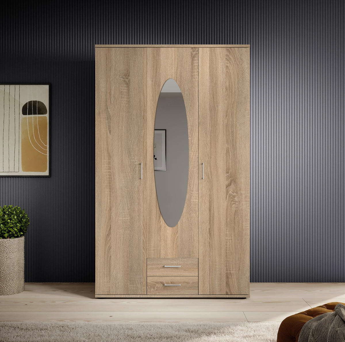 DREHTÜRENSCHRANK 159/195/55 cm 3-türig Sonoma Eiche  - Alufarben/Sonoma Eiche, Basics, Glas/Holzwerkstoff (159/195/55cm)