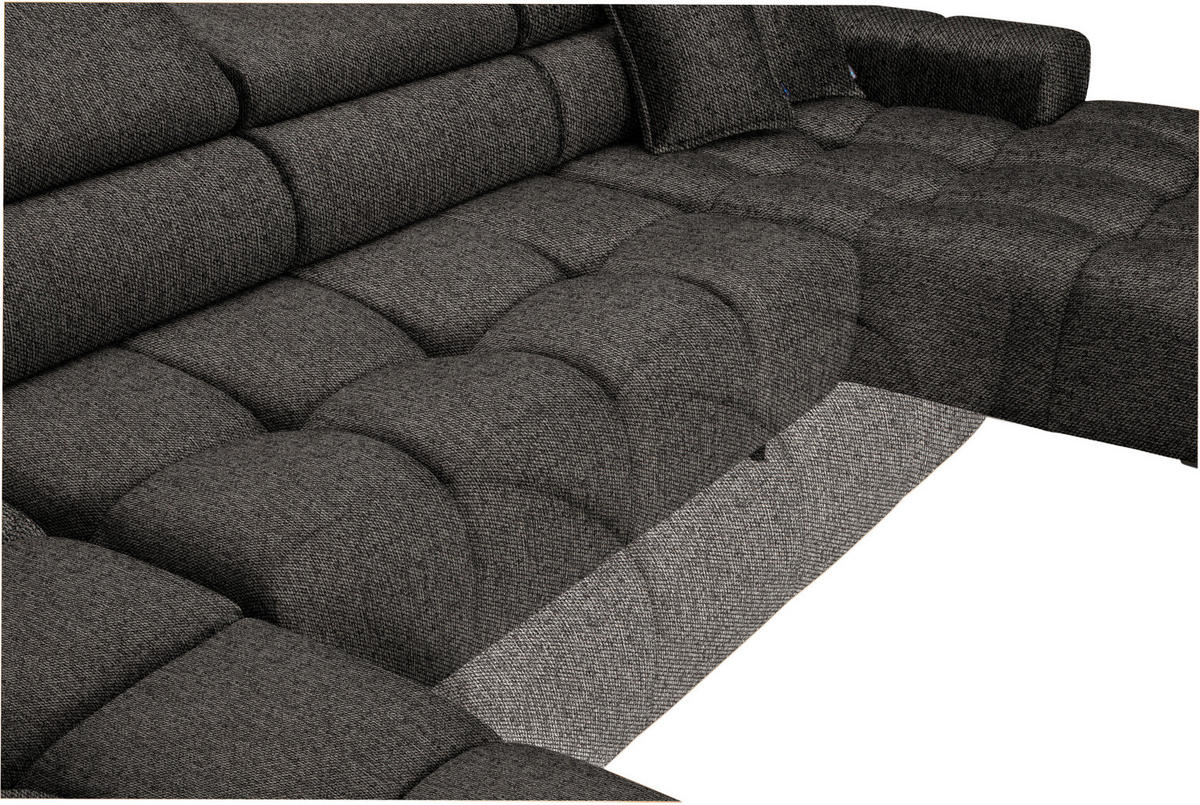 WOHNLANDSCHAFT in Webstoff Graubraun  - Graubraun/Schwarz, Design, Textil/Metall (216/385/177cm) - Welnova