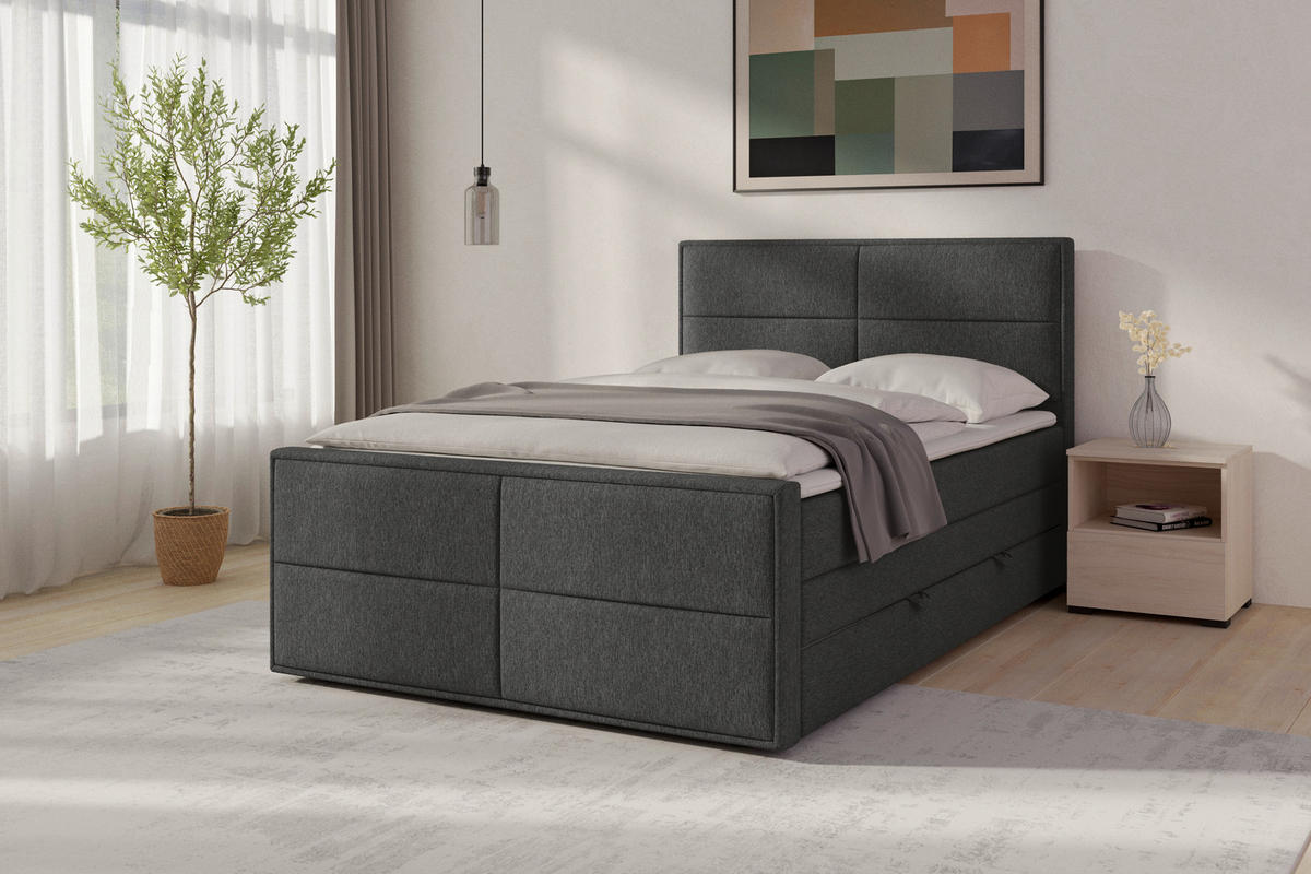 BOXSPRINGBETT 140/200 cm  in Anthrazit  - Anthrazit, Modern, Holz/Kunststoff (140/200cm) - MID.YOU