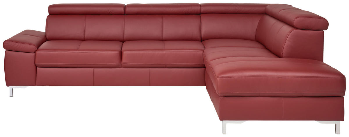 ECKSOFA in Echtleder Bordeaux  268/213 cm  - Chromfarben/Bordeaux, Design, Leder/Metall (268/213cm) - Stylife